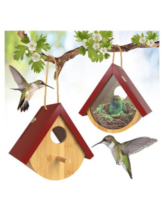 Paquete de 2 casas para colibrí DFANG de madera 10.67cm