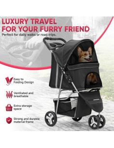 Carrito Plegable para Mascotas CAAP DRIVEN 3 Ruedas Negro 2