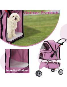 Carrito para Mascotas Ckofgdsue Rosa 3 Ruedas Plegable 13.6 kg 2