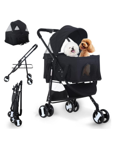 Carrito Plegable para Mascotas NChanmar Negro 15 kg 3 Ruedas