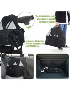 Carrito Plegable para Mascotas NChanmar Negro 15 kg 3 Ruedas 2