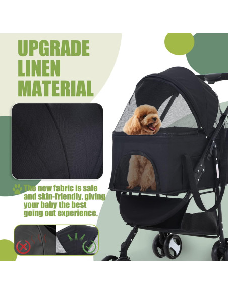 Carrito Plegable para Mascotas NChanmar Negro 15 kg 3 Ruedas