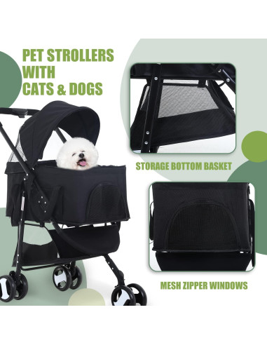 Carrito Plegable para Mascotas NChanmar Negro 15 kg 3 Ruedas