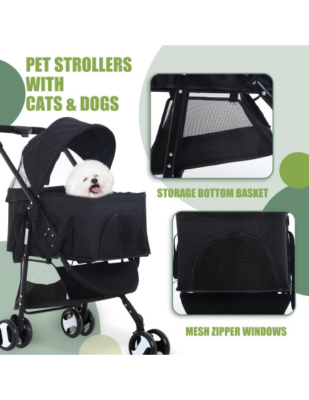 Carrito Plegable para Mascotas NChanmar Negro 15 kg 3 Ruedas