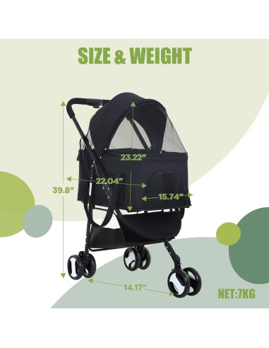 Carrito Plegable para Mascotas NChanmar Negro 15 kg 3 Ruedas