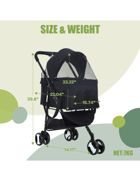 Carrito Plegable para Mascotas NChanmar Negro 15 kg 3 Ruedas