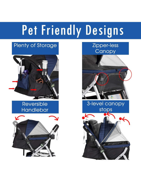 Carro de Paseo para Mascotas HPZ Premium 76x56cm Azul Medianoche