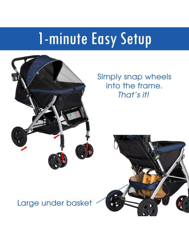 Carro de Paseo para Mascotas HPZ Premium 76x56cm Azul Medianoche