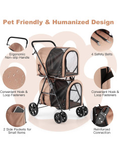 Carrito de Mascotas HAPPAWS para 2 Perros y Gatos Beige 2