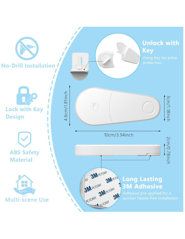 4 Cerraduras de Gabinete a Prueba de Niños TXTLDB - Adhesivos 3M