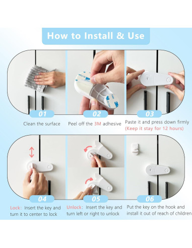 4 Cerraduras de Gabinete a Prueba de Niños TXTLDB - Adhesivos 3M