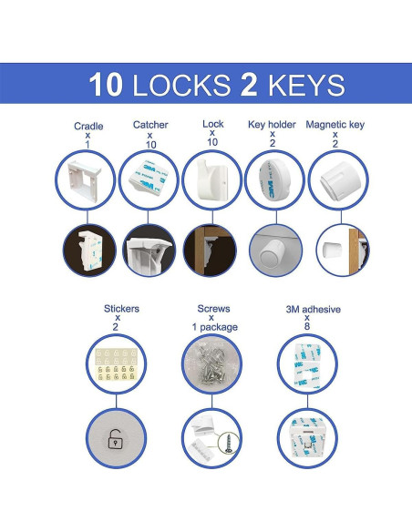 Cerraduras Magnéticas para Armarios Bebés Shaoguang - 10 Pzas