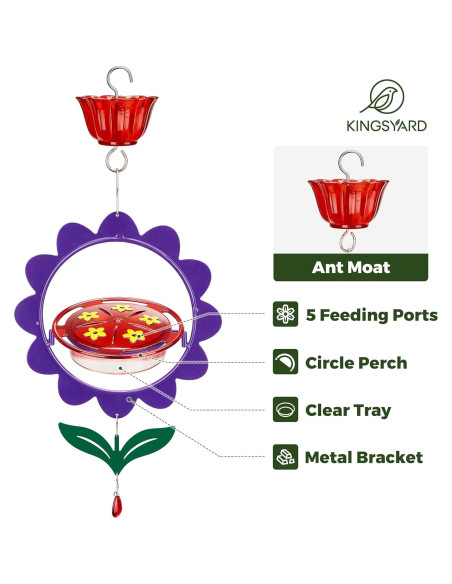Alimentador de Colibrí Kingsyard 8 Oz con Moat Antihormigas