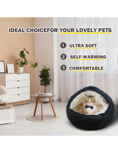 Cama para Gatos y Perros Pequeños BELEEWILWON 61x61cm Gris