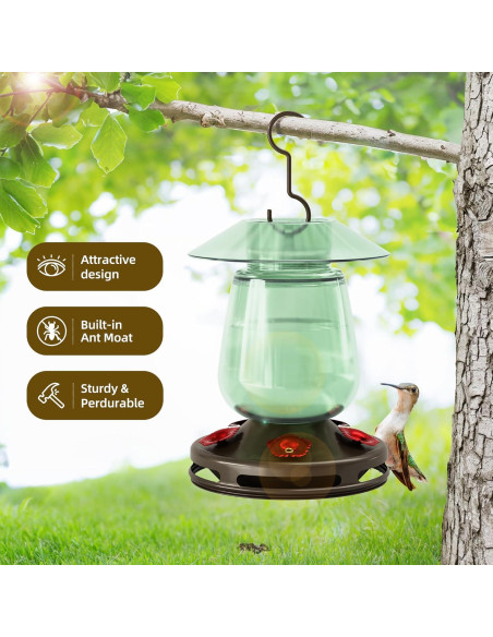 Alimentador de Colibríes Auslar de Vidrio 0.47L Verde Colgante