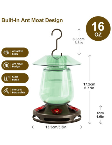 Alimentador de Colibríes Auslar de Vidrio 0.47L Verde Colgante
