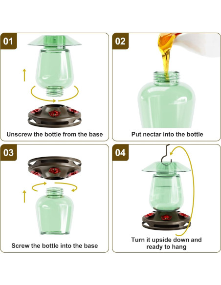 Alimentador de Colibríes Auslar de Vidrio 0.47L Verde Colgante