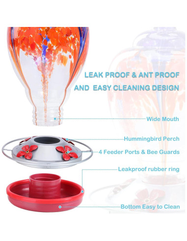 Comedero para Colibrí Yinns de Vidrio Soplado con Estanque
