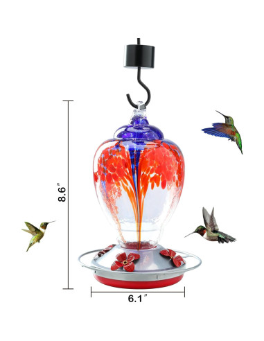 Comedero para Colibrí Yinns de Vidrio Soplado con Estanque
