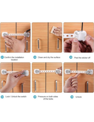 Juego de Cerraduras de Seguridad para Bebés 6-Pack Ajustables