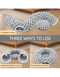 Cueva para Gatos Homimp Gris con Cojín Lavable y Túnel 2