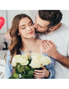 Collar Corazón Rosa Iefil Plata 925 Doble Piedra de Nacimiento 2