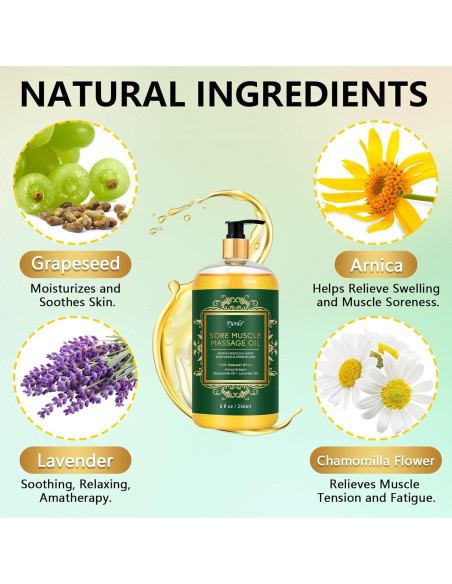 Aceite de Masaje Pjordo 236 ml con Árnica y Lavanda