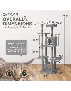 Árbol para Gatos CAPHAUS 180 cm con Hamaca y Postes para Rascar 2