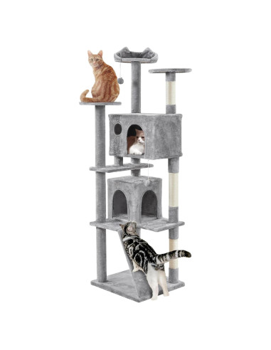 Árbol para Gatos Yaheetech 203.2cm Gris Claro con Cuevas