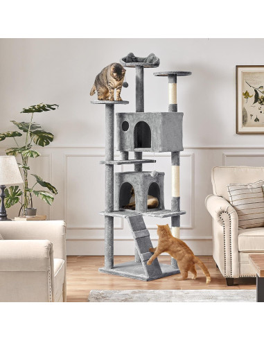Árbol para Gatos Yaheetech 203.2cm Gris Claro con Cuevas