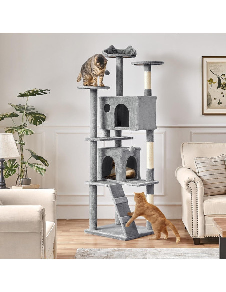 Árbol para Gatos Yaheetech 203.2cm Gris Claro con Cuevas