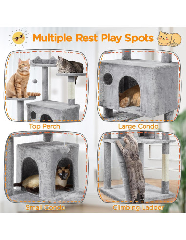 Árbol para Gatos Yaheetech 203.2cm Gris Claro con Cuevas