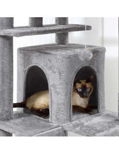 Árbol para Gatos Yaheetech 203.2cm Gris Claro con Cuevas