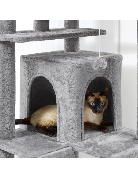 Árbol para Gatos Yaheetech 203.2cm Gris Claro con Cuevas