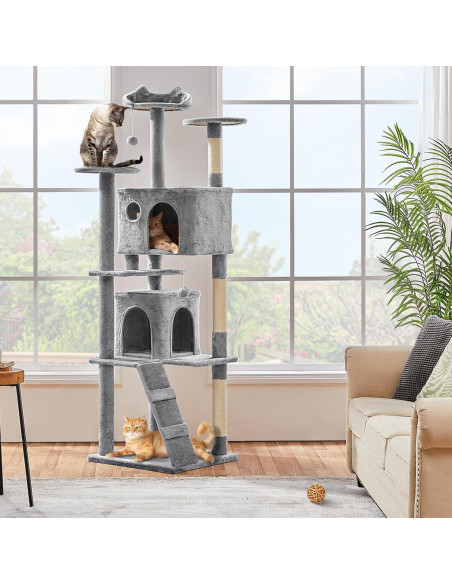 Árbol para Gatos Yaheetech 203.2cm Gris Claro con Cuevas