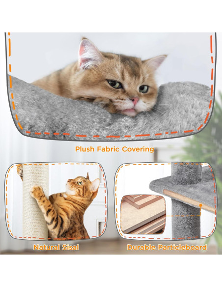 Árbol para Gatos Yaheetech 203.2cm Gris Claro con Cuevas