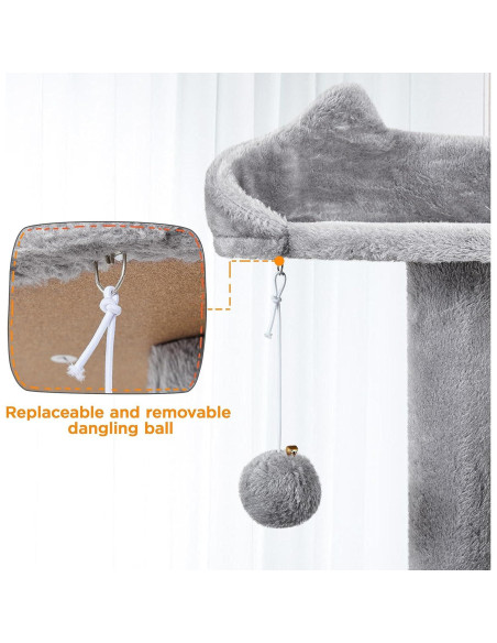 Árbol para Gatos Yaheetech 203.2cm Gris Claro con Cuevas