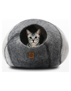 Cueva de Gato de Lana Merino Hecha a Mano 48 cm Gris Blanco