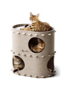 Casa para Gatos DownyPaws Doble Piso Crema 50cm x 32cm