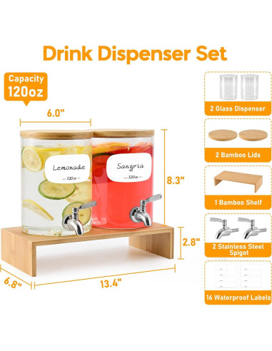 Set 2 Dispensadores de Vidrio 3.5L KitHero con Grifos