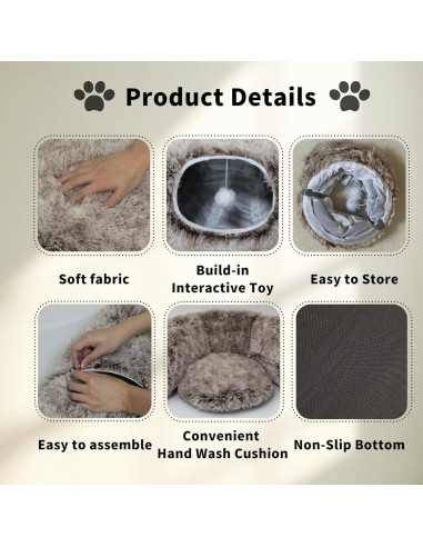 Túnel de Gato WYZJL 2-en-1 con Cojín Lavable Marrón 85.1 cm