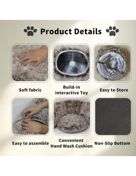 Túnel de Gato WYZJL 2-en-1 con Cojín Lavable Marrón 85.1 cm