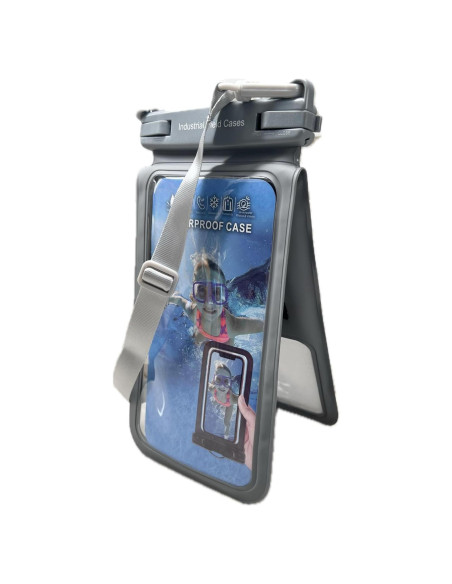 Funda impermeable gris para teléfono Doble 7.5 con correa