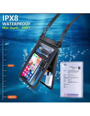 Funda impermeable gris para teléfono Doble 7.5 con correa