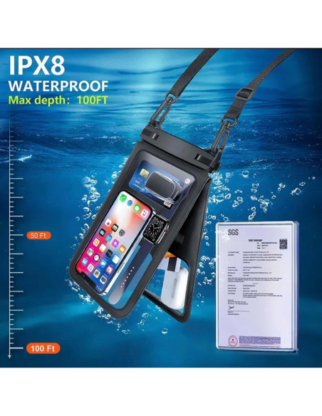 Funda impermeable gris para teléfono Doble 7.5 con correa