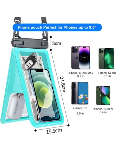 Funda impermeable gris para teléfono Doble 7.5 con correa