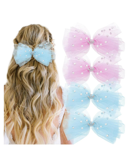 4 Clips de Lazos de Perlas Aswewamt para el Cabello