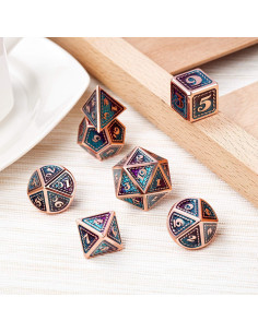 Juego de Dados Metálicos D&D DNDND 7 Piezas Verde y Púrpura 2