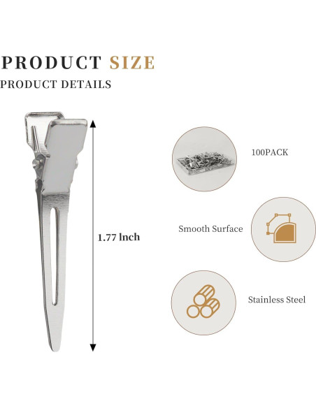 100 Clips de Cocodrilo de Metal Aifanjierui 4.5cm Plata