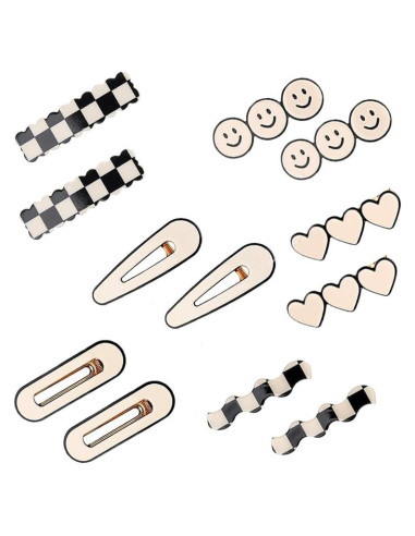 12 Clips para el Cabello Geométricos Besaleck - Blanco y Negro